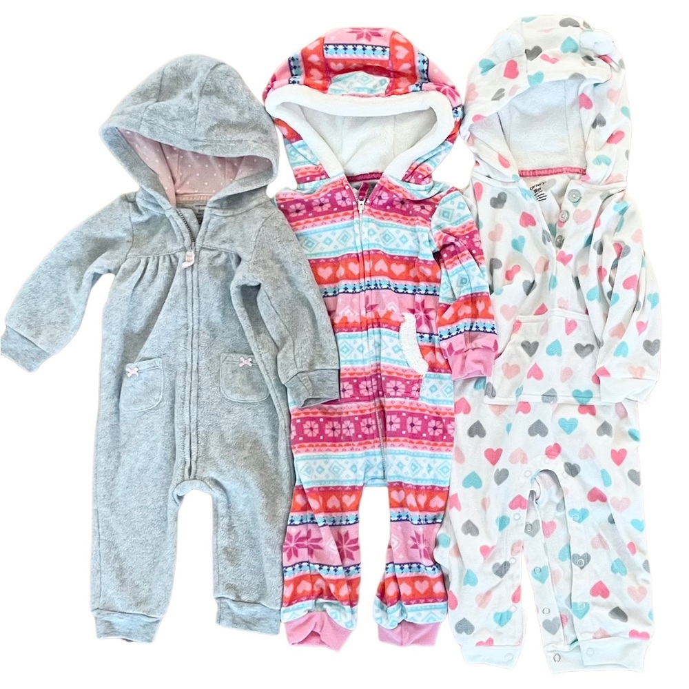 Carters Cozy Soft Fleece One Piece Hooded Baby Toddler Zip Up 9m / 12m / 18m